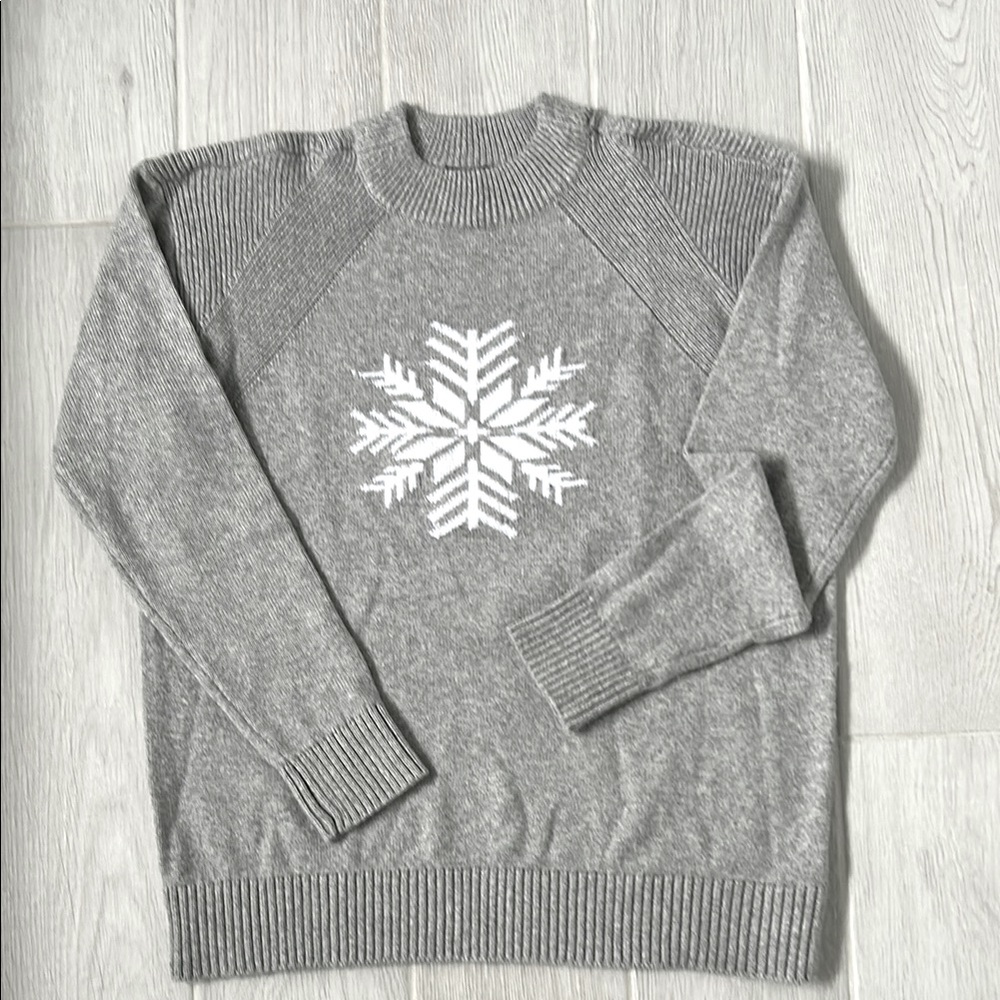 Talbots Gray and White Crewneck Sweater with Snowflake Design
